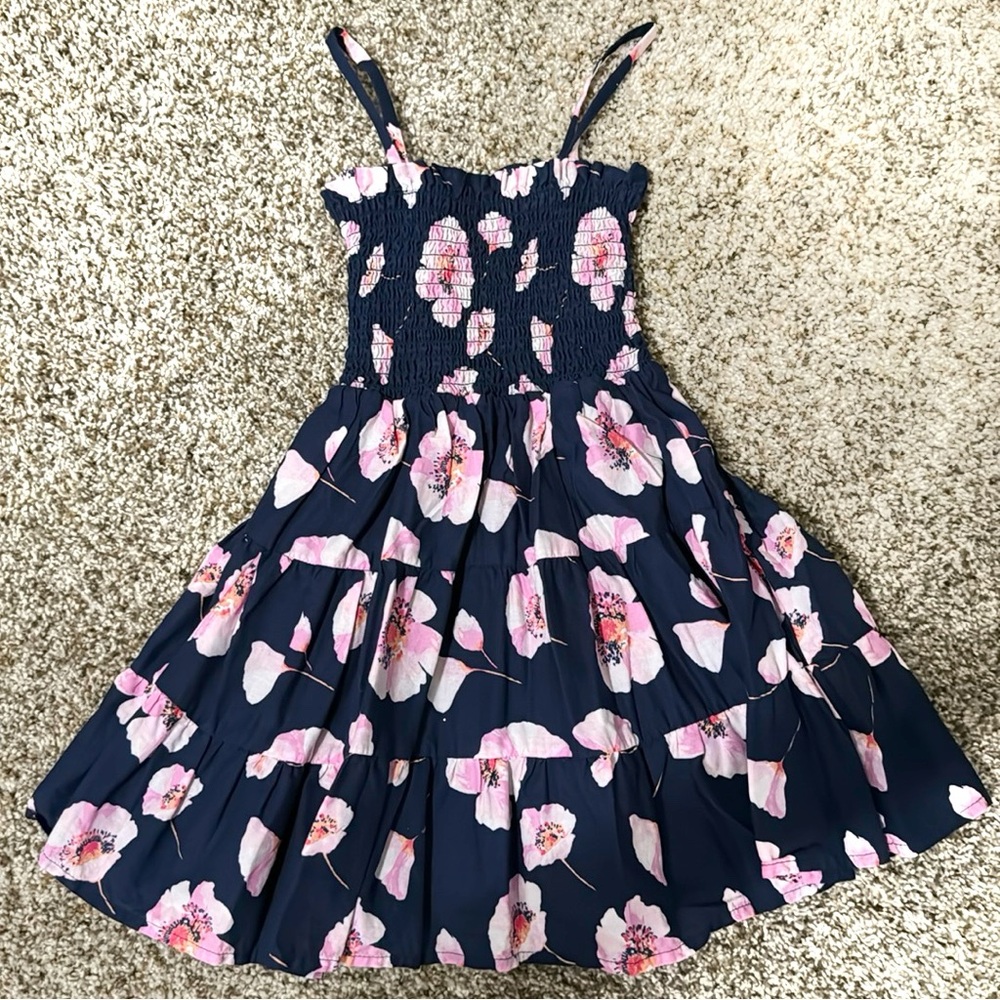 Janie & Jack navy dress with straps has pink flowers.  Girls size 4.